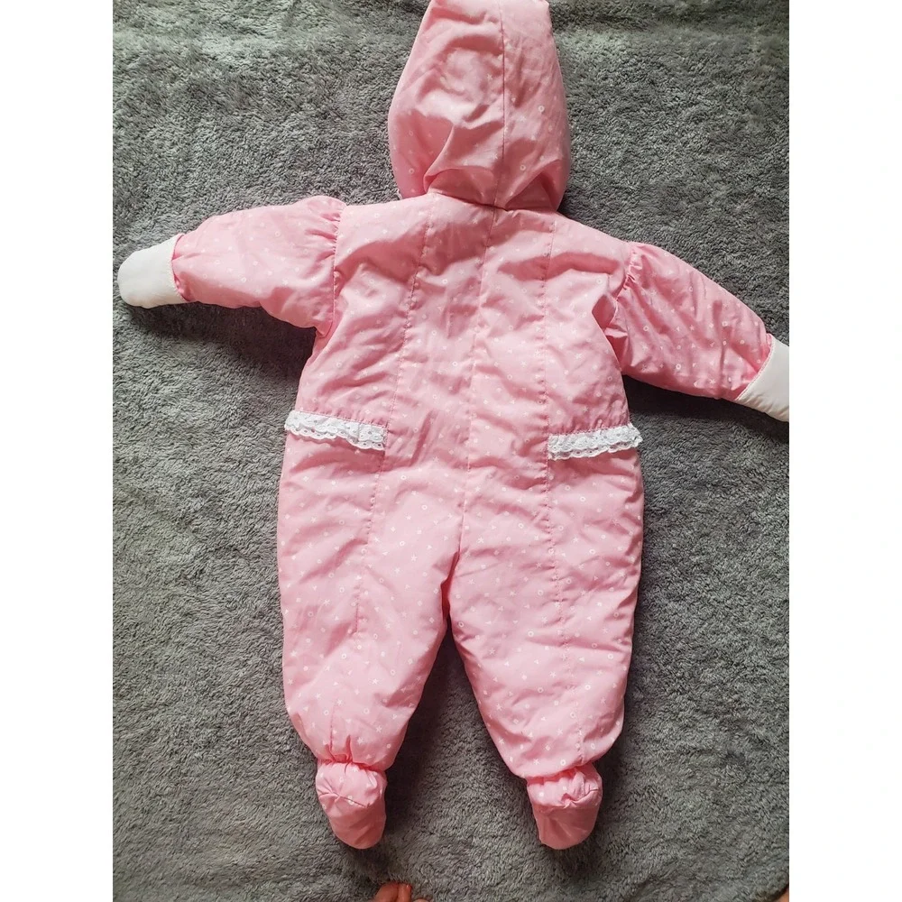 Vintage 90s Windy Trial Pink  Snow Suit Bib Baby Size 6-9M